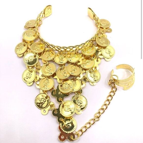 Gold toned Dangle coin charm bracelet and ring. - Picture 2 of 11